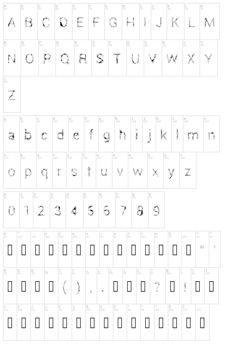 Black Fire font map